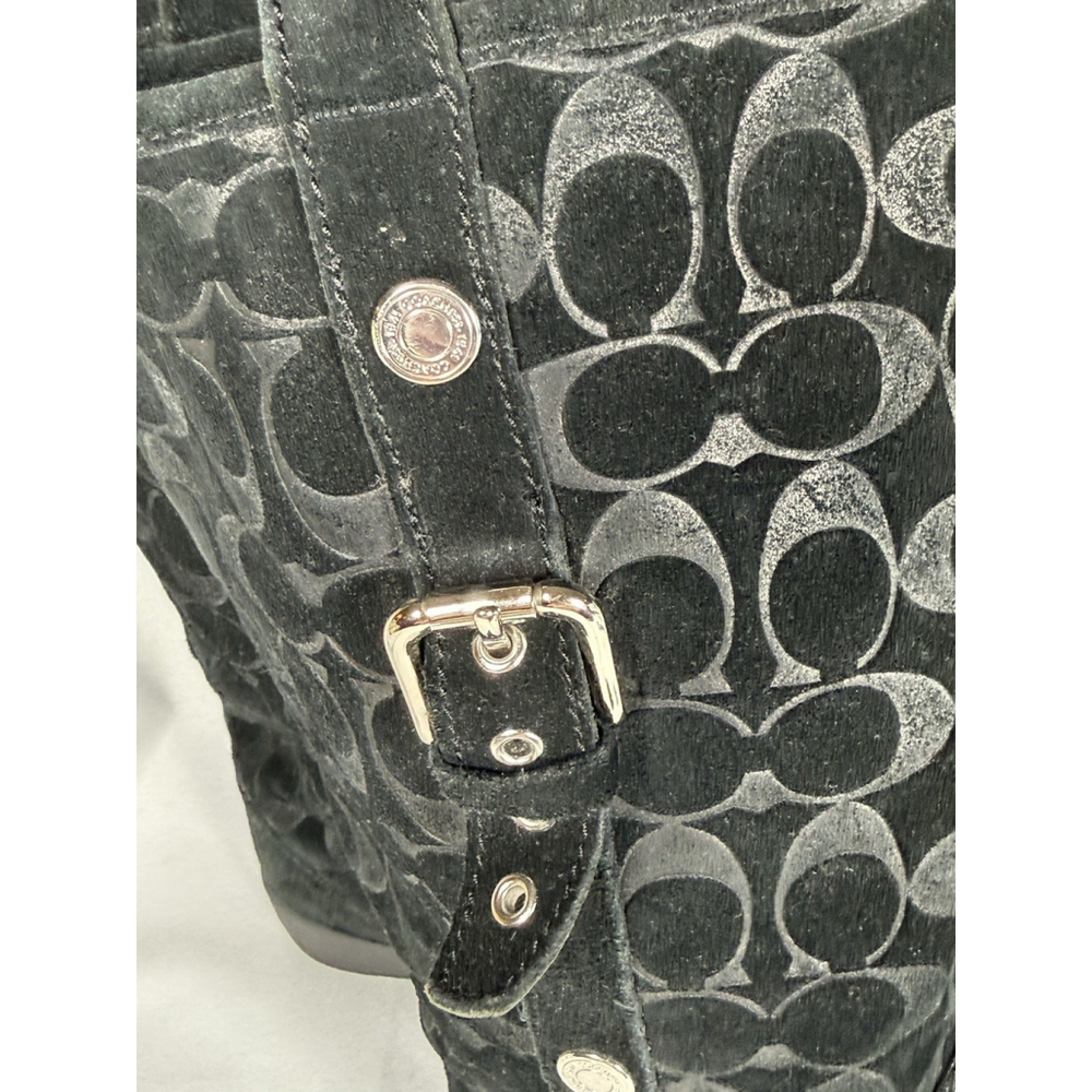 Coach Black Suede Tullip F2020/G12 Monogram Mid-Calf Boots Women Sz 11B Faux Fur - Picture 12 of 13